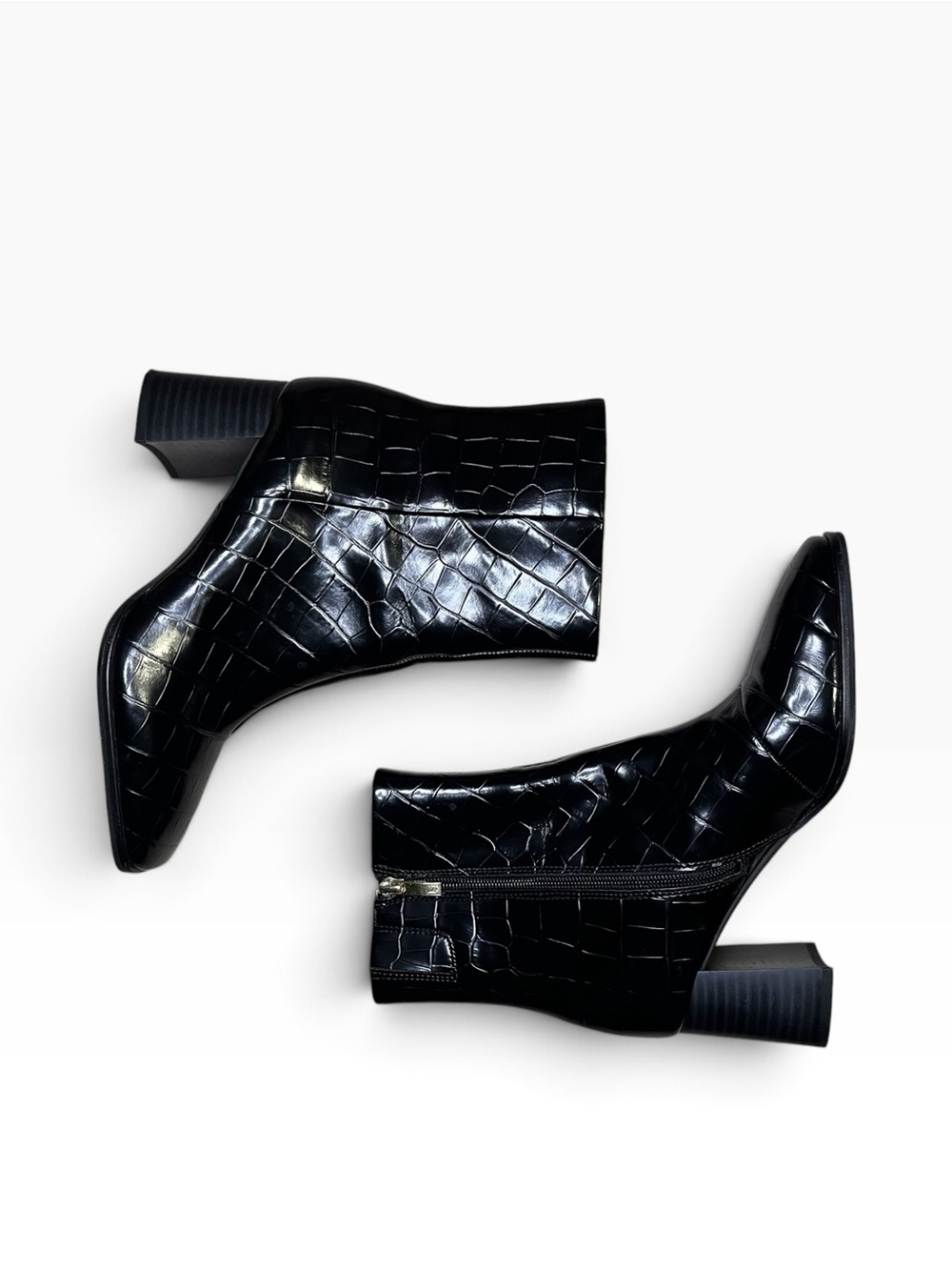 Nordstrom Black Croc-Embossed Ankle Booties with Block Heel